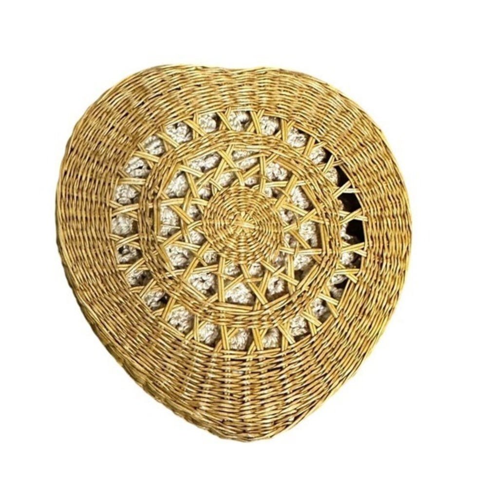 Wicker Rattan Heart Holder 12 Hand Crocheted Coasters Vintage Farmhouse Boho